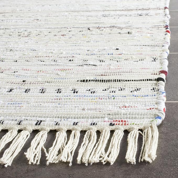 SAFAVIEH Rag Rug Collection Runner Rug - 2'3" x 11', Ivory & Multi, Handmade Boho Stripe Cotton, Ideal for High Traffic Areas in Living Room, Bedroom (RAR121G)