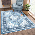 Bloom Rugs Caria Washable Non-Slip 8x10 Rug - Blue Traditional Area Rug for Living Room, Bedroom, Dining Room, and Kitchen - Exact Size: 7'8" x 10'