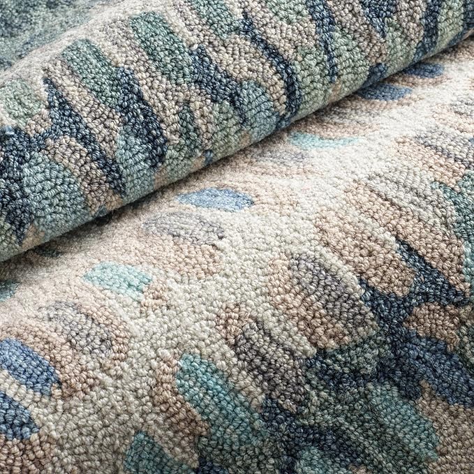 Dash and Albert Paint Chip Wool Area Rug - 6' x 9' Blue Graphic Hand Micro Hooked Accent Rug - Durable, High Traffic Areas Hallway, Living Room, Stairs