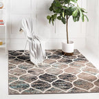 Rugs.com Lattice Frieze Collection Rug – 8' Square Blue Multi Medium Rug Perfect for Living Rooms, Kitchens, Entryways