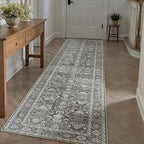 Black Runner Rug 2x10 Vintage Area Carpet Hallway Long Indoor Kitchen Washable Living Room Low Pile Traditional Distressed Retro Accent Throw Rug Non Slip Laundry Bathroom Office Dining Room
