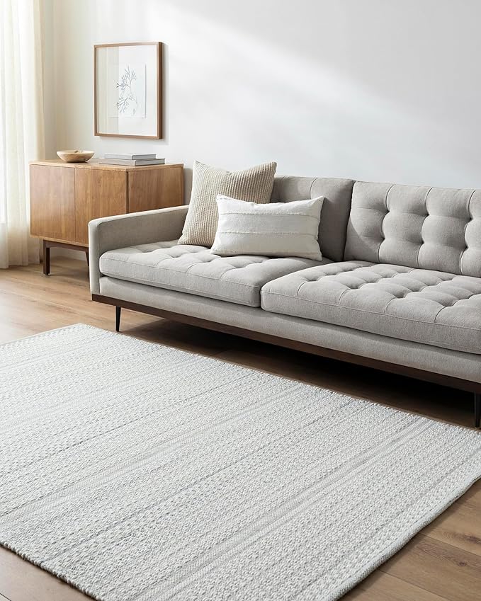 Mark&Day Wool Rugs, 2x3 Precious Solid and Border Cream/Charcoal Area Rug, Cream Grey Carpet for Living Room, Bedroom or Kitchen (2' x 3')