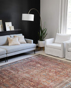 Loloi Layla Collection LAY-01 Brick/Blue 9'-0" x 12'-0" .13" Thick Area Rug, Soft, Durable, Vintage Inspired, Distressed, Low Pile, Non-Shedding, Easy Clean, Printed, Living Room Rug