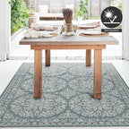 FH Home Flat Woven Outdoor Rug - Waterproof, Easy to Clean, Stain Resistant - Premium Polypropylene Yarn - Persian Farmhouse - Large Patio, Deck, Sunroom - Marbella - Ocean - 7ft 10 in x 10ft 9in