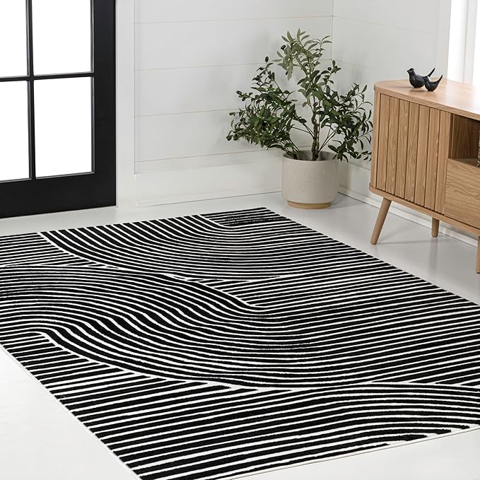 JONATHAN Y Hallie High-Low Curve Black/White 3x5 Indoor Area Rug, Minimalist Geometric, Modern, Non-Shedding, Stain Resistant for Bedroom, Living Room, Kitchen (SCN100F-3)