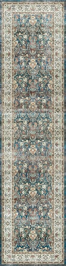 Dripex Runner Rug-2x8 Washable Distressed Hallway Runner Oriental Medallion Carpet Runner Non-Slip Stain-Resistant Kitchen Mat Foldable Thin Accent Rug for Entrance Living Room Bedroom