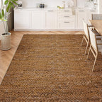 Eleisa Modern Vintage 10x14 Herringbone Chevron Area Rug, Non-Slip Stain Resistant Washable Rug, Brown Large Rug for Living Room, Farmhouse Carpet for Bedroom, Kitchen, Dining Room, Home Office