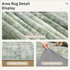 9x12 Area Rugs for Living Room, Non-Slip Machine Washable Vintage Rugs, Abstract Low Pile Lightweight Large Rug for Bedroom, Dining Room, Home Office Green Ivory