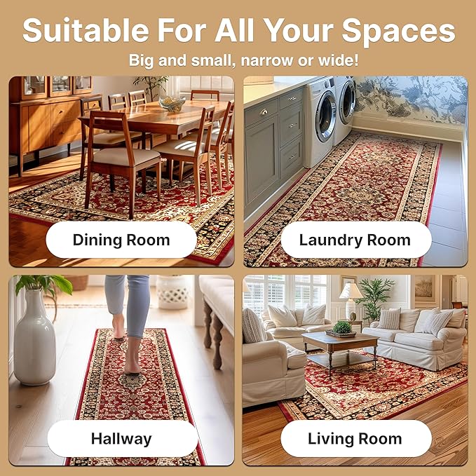 Well Woven Barclay Collection Medallion Kashan Red 3x10 Runner Rug - for Hallways, Kitchens, and Entryways