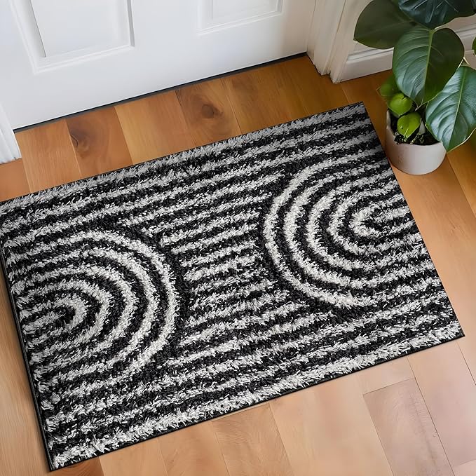 Rugshop Abstract Arch Shag Area Rug Anthracite Dark Gray 2' x 3' Ideal for Entryways, Kitchens, or Small Spaces