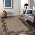 Beverly Rug Outdoor Rug 5x7 Modern Bordered Area Rugs for Indoor and Outdoor Patio Deck Porch Garden Waterproof Weather Sun Resistant Washable Outside Carpet (5 x 7 Jute)