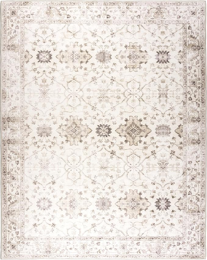 ReaLife Rugs Machine Washable Area Rug - Living Room Bedroom Bathroom Kitchen Entryway Office - Padded Low Pile Stain Resistant Premium - Boho Farmhouse Vintage - BEV - Beige 5' x 7'