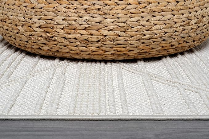 CAMILSON Micro Loop Rug 5x7 Modern Luxury Geometric Pattern Area Rugs Soft High and Low Pile Stain Resistant Easy-Cleaning Non-Shedding for Living Room Office Indoor Carpet (5 x 7 / White)