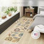 Maples Rugs Reggie Floral Runner Rug - Made in USA - Washable, Non Slip Indoor Carpet for Kitchen, Hallway, and Laundry Room, 2' x 9', Beige