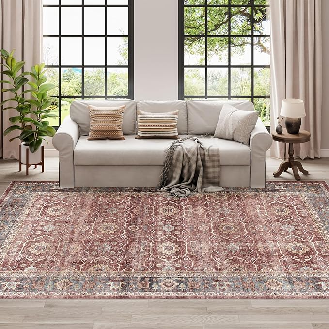 Dripex Washable Area Rug 6x9 Living Room Rug Stain & Water Resistant Foldable Thin Vintage Rugs Bedroom Rug Floor Carpet for Dining Room Kitchen Bathroom Farmhouse Office