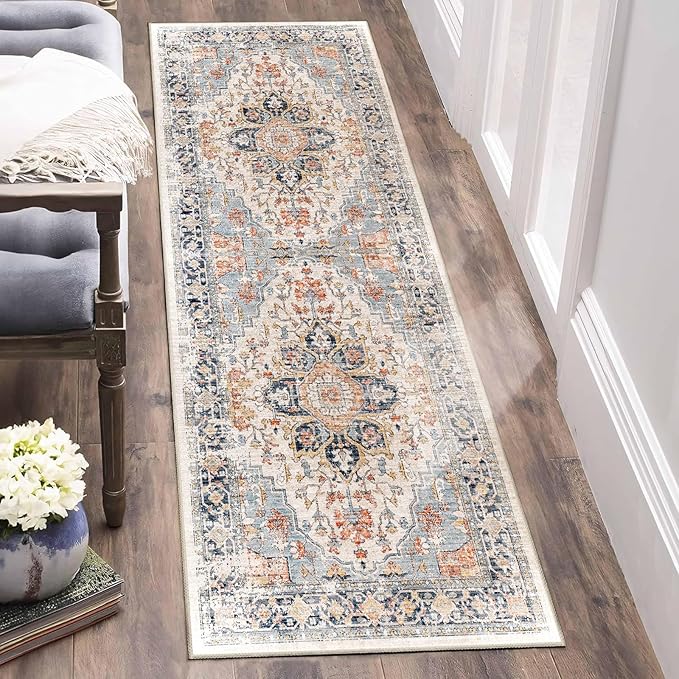 Enkor Runner Rug for Hallway, 2x6 Washable Soft Non Slip Floor Rugs for Kitchen, Modern Mat for Living Room Bedroom Entryway Orange & Black
