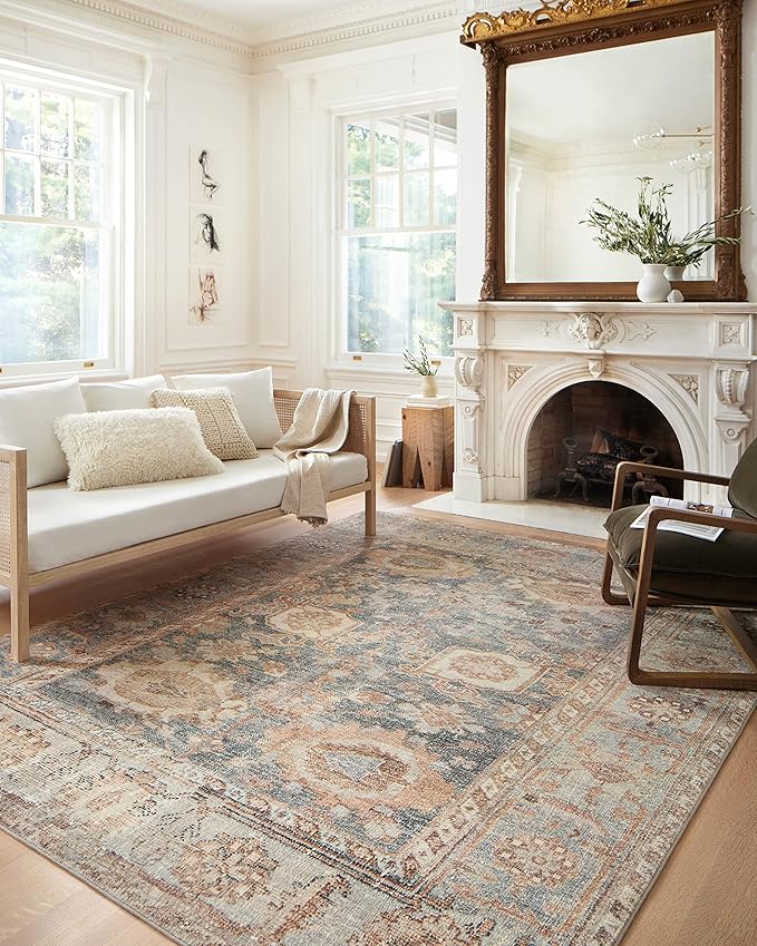 Loloi Margot Collection MAT-03 Ocean/Spice 2'-3" x 3'-9" Accent Rug feat. CloudPile, No-Shed Easy Clean Large Patterned Area Rug for Living Room, Bedroom, Dining Area