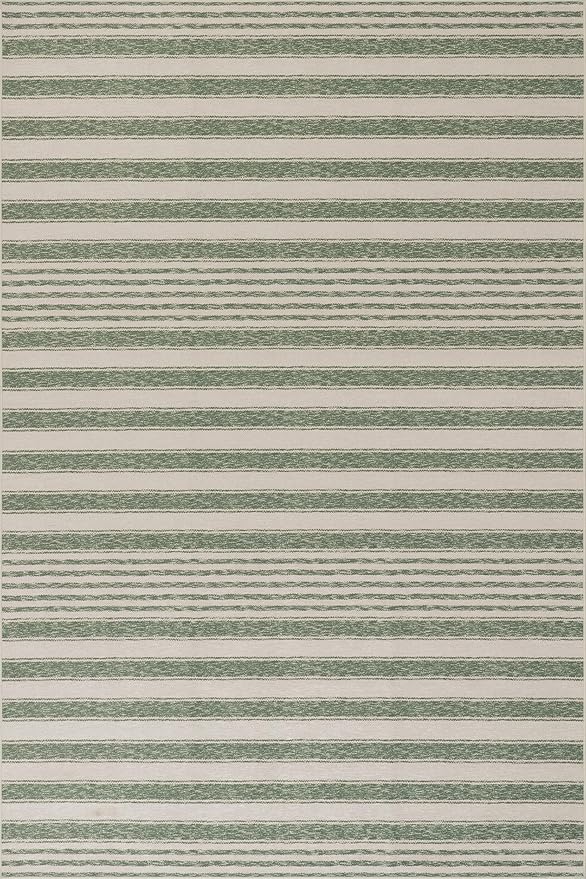 Dash & Albert Xaren Green Machine Washable Rug, 5 X 8 Feet, Green/Grey Stripe Pattern