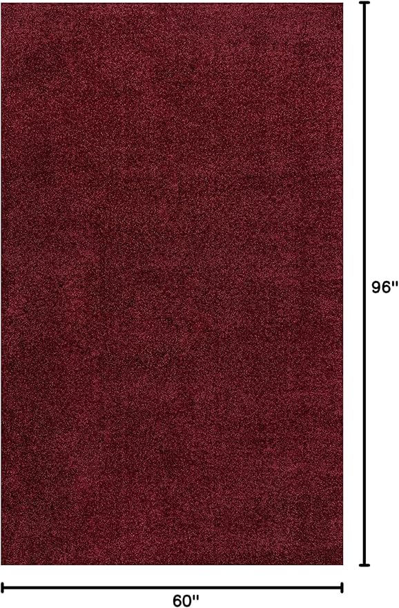 Eyely UES100Q-5 Supersoft Haze Solid Low-Pile Indoor Area Rug Casual;Contemporary;Solid;Traditional, Bedroom, Kitchen, Living Room, Easy-Cleaning, Non-Shedding, 5 X 8, Dark Red