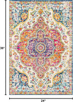 Livabliss Area Rugs - 2x3 Romaine Vintage Boho Fuchsia Mustard Blue Area Rug for Living Room Bedroom - Floral Medallion Stain Resistant Carpet for Kitchen, Nursery, Office (2' x 3')