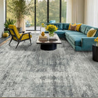 Large Slate Blue Rug for Dining Room Table - Neatral Farmhouse 9x12 Area Rug for Living Room, Bedroom Under Bed, Non Slip with Rubber Backing & Stain Resistant Dark Gray Décor