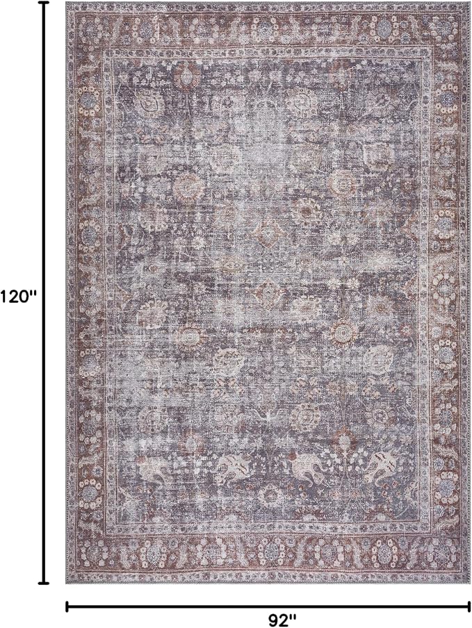 Bloom Rugs Washable 8' x 10' Rug - Brown/Dark Gray Traditional Area Rug for Living Room, Bedroom, Dining Room, and Kitchen - Exact Size: 8' x 10'