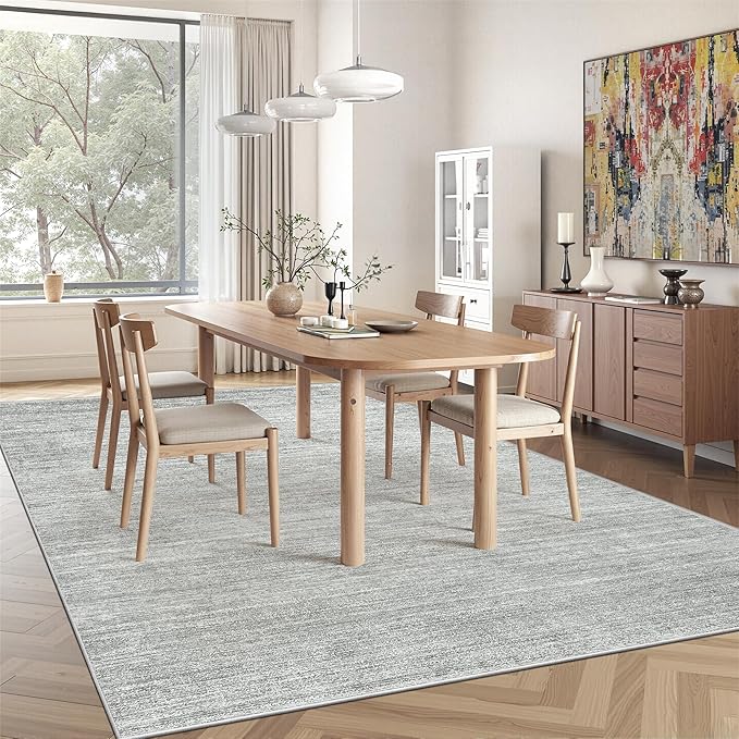 Art&Tuft Washable Rugs 5x7, Low Pile Area Rugs for Living Room - Non Slip and Stain Resistant Soft Thin 5x7 Rug for Bedroom, Dining Room, Kitchen, Office, Grey