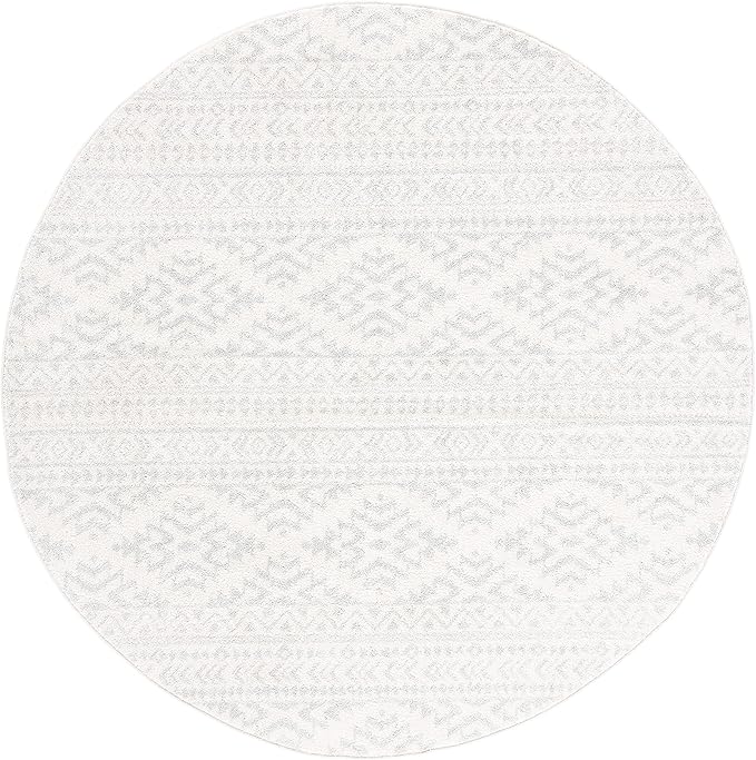 SAFAVIEH Tulum Collection Area Rug - 6'7" Round, Ivory & Light Grey, Moroccan Boho Tribal Design, Non-Shedding & Easy to Clean, Ideal for Living Room, Bedroom, Dining Space (TUL272G)