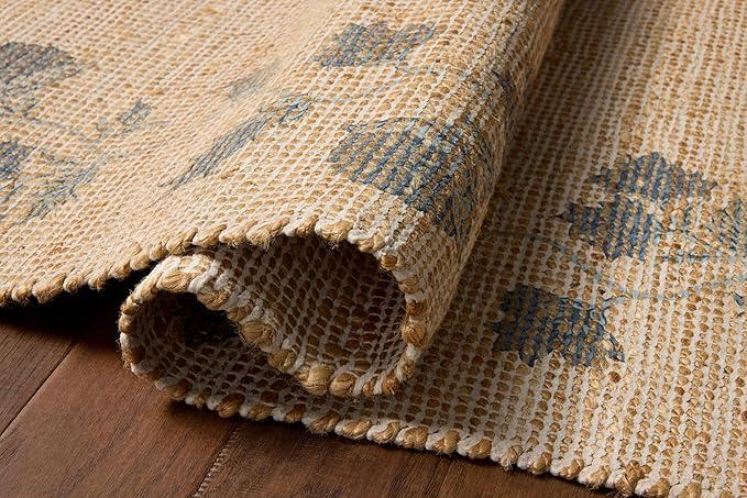 Loloi Chris Loves Julia Rue Collection RUE-05 Natural/Denim 9'-3" x 13' Area Rug Jute Neutral Floral Living Room Bedroom Rug