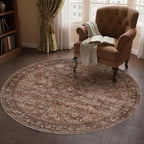 HUGEAR Round Rug 4ft Entryway Rugs Machine Washable Brick Red Hallway Area Rug 4x4 Small Circle Accent Rug Floral Low Pile Carpet Soft Throw Rug Living Room Office Laundry Room Entrance Non Slip