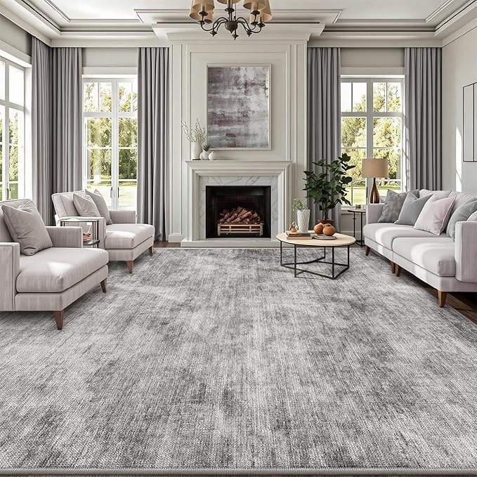 LUMI 5x8 Washable Area Rug for Living Room, Ultra Soft Modern Neutral Grey Rugs Non Slip with Rubber Backing, Low Profile, High Traffic, Stain Resistant Carpets, Ideal for Bedroom, Dining Room