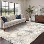 Bavni 6x9 Area Rugs Machine Washable Rug for Living Room, Modern Printed Rug Indoor Soft Area Rug for Bedroom Dining Room, Ultra-Thin Low Pile Carpet with Non Slip Rubber Backing, Beige Gray