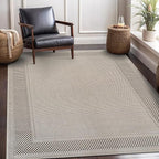 CAMILSON Easy Jute Rug 6x9, Indoor Outdoor Off-White Color Fiber Area Rugs for Entry, Living Room and Farmhouse Rug, Bordered Boho Woven Design, Easy-Cleaning, Washable Outside Carpet (6 x 9)