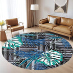 Round Area Rug 4ft - Abstract Palm Leaf Pattern, Non-Slip Machine Washable Low Pile Carpet for Bathroom, Living Room, Bedroom, Entryway, Durable Indoor Floor Mat
