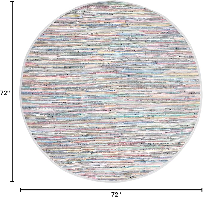 SAFAVIEH Rag Rug Collection 6' Round Grey/Multi RAR121M Handmade Boho Stripe Cotton Area Rug