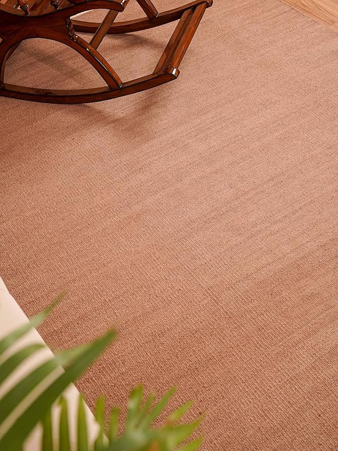 Rugsotic Carpets Hand Woven Flat Weave Kilim Wool 6'x9' Area Rug Solid Light Brown D00111