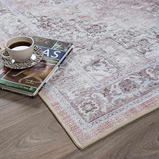 Fame Rugs Turkish Rug. Washable Vintage Oriental Antique Inspired Traditional Doormat Small Modern Area Rugs Luxury Entryway Entry Bedroom Bathroom Kitchen (392TW, 2'5 x 6'9)