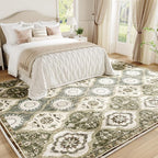EnHomee 8x10 Area Rug, Soft Washable Rugs for Living Room Bedroom, Boho Non Slip Low Pile Stain Resistant Washable Rug Large Area Rugs for Dining Room,Easy to Clean Living Room Rug, Green