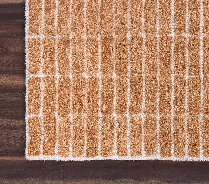 Hand-Tufted 100% Wool Area Rug – Unique Modern Geometric Grid Pattern, Soft Plush Textured Carpet for Living Room, Bedroom, Dining Room & Entryway (Gold, 4' x 6')