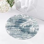 Washable Round Rug 5ft - Blue Tropical Botanical Pattern, Non-Slip Low Pile No Shedding Carpet, Soft Flannel Feel Rug for Living Room, Bedroom, Bathroom，Indoor Use