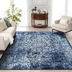 vivorug 3x5 Area Rugs, Stain Resistant Washable Rug for Living Room, Vintage-Inspired (Navy Blue, 3'x5')