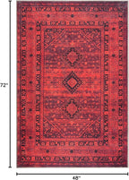 Bloom Rugs Washable Non-Slip 4' x 6' Rug - Red Traditional Bordered Area Rug for Living Room, Bedroom, Dining Room, and Kitchen - Exact Size: 4' x 6'