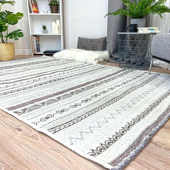 Alfa Rich 3x10 Gray Off White Washable Area Rugs for Living Room Hallway Kitchen Decor Cotton Runner
