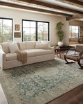 Loloi Magnolia Home by Joanna Gaines Sinclair Collection SIN-05 Jade/Sand 2'-0" x 5'-0", .25" Pile Height, Machine Washable, Accent Rug