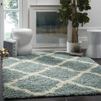 SAFAVIEH Dallas Shag Collection Area Rug - 10' Square, Seafoam & Ivory, Trellis Design, Non-Shedding & Easy Care, 1.5-inch Thick Ideal for High Traffic Areas in Living Room, Bedroom (SGD257C)