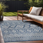 Beverly Rug Waikiki Boho Indoor Outdoor Rug 10x14, Washable Outside Carpet for Patio, Deck, Porch, Bohemian Area Rug, Farmhouse Rugs, Aztec Tribal Rug, Azure and White