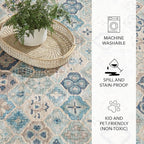 Dash and Albert Pali Machine Washable Area Rug - 6' x 9' Blue - Geometric Accent Rug - Anti-Slip Backing, Lightweight, Machine Washable, High Traffic Areas Kitchen, Mudroom, Laundry Room