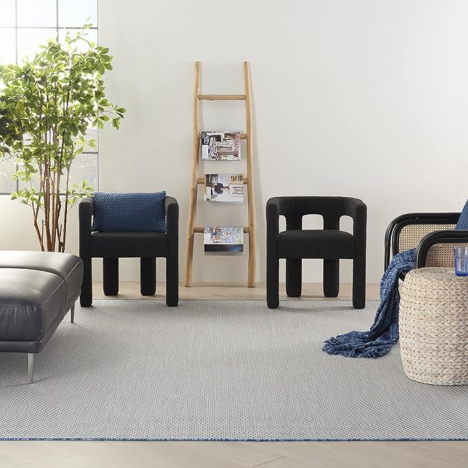 Nourison Home Courtyard Ivory Blue 10' x 14' Area Rug - Easy Clean, Non Shedding, Bed Room, Living Room, Dining Room, Kitchen (10' x 14')