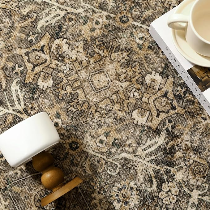 Brown Runner Rug 3x8 Vintage Area Carpet Hallway Long Indoor Kitchen Washable Living Room Low Pile Traditional Distressed Retro Accent Throw Rug Non Slip Laundry Bathroom Office Dining Room