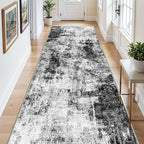 4x10 Wide Washable Runner Rug: Easy-to-Clean Runners for Hallway Entryway Kitchen Bedroom Living Room - Stain and Water Resistant Rugs with Non-Slip Backing - Soft Low-Pile Carpet Black Grey